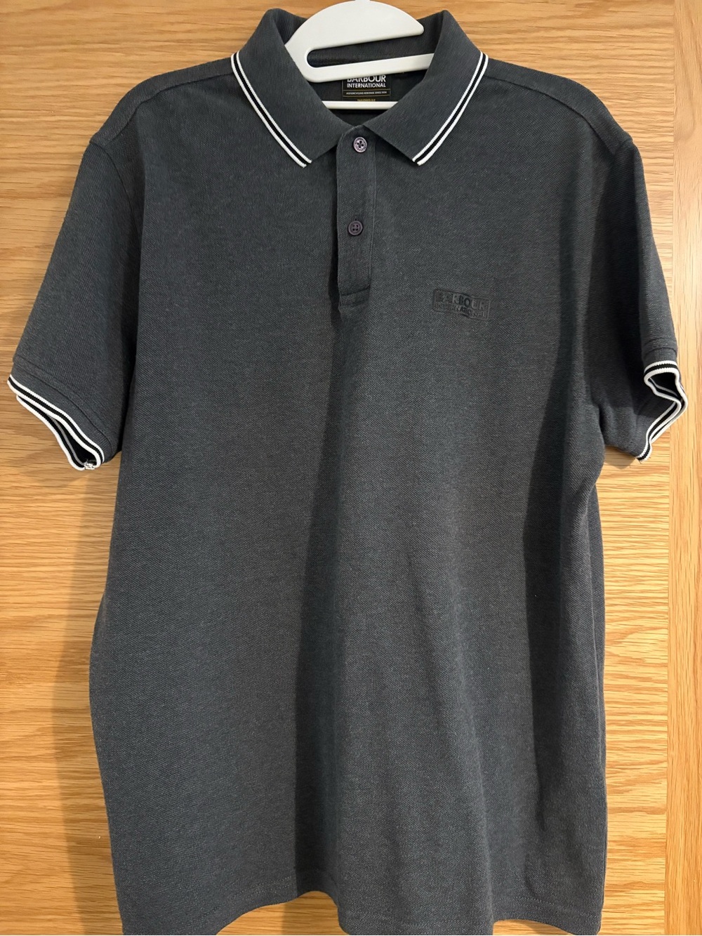 Barbour International Men's Tailored Fit Short Sleeve Grey Cotton Polo, Size M